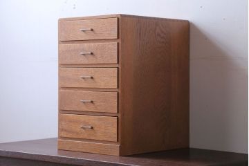 レトロ家具　昭和レトロ　古いナラ材のアンティーク小引き出し(3)