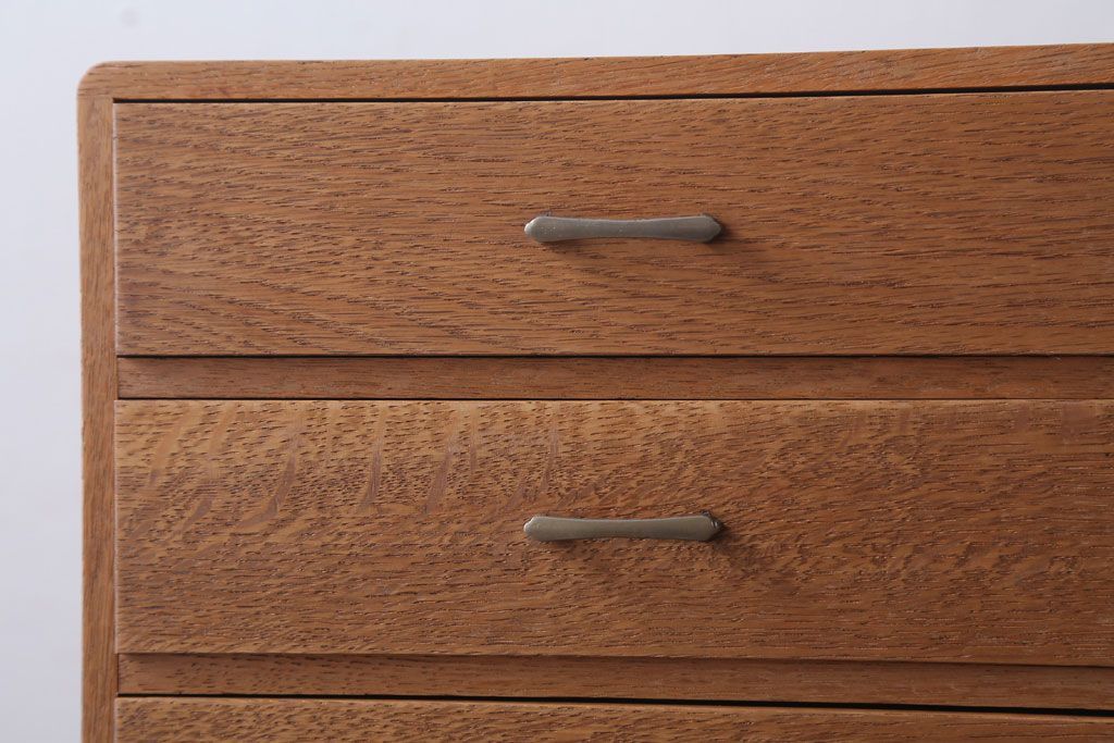レトロ家具　昭和レトロ　古いナラ材のアンティーク小引き出し(3)