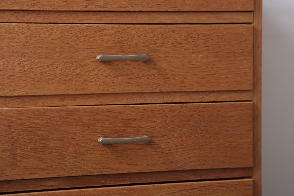 レトロ家具　昭和レトロ　古いナラ材のアンティーク小引き出し(3)