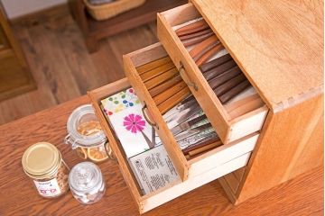 レトロ家具　昭和レトロ　古いナラ材のアンティーク小引き出し(2)