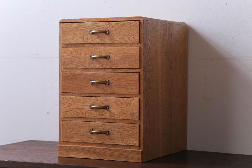 レトロ家具　昭和レトロ　古いナラ材のアンティーク小引き出し(2)