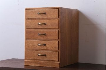 レトロ家具　昭和レトロ　古いナラ材のアンティーク小引き出し(2)