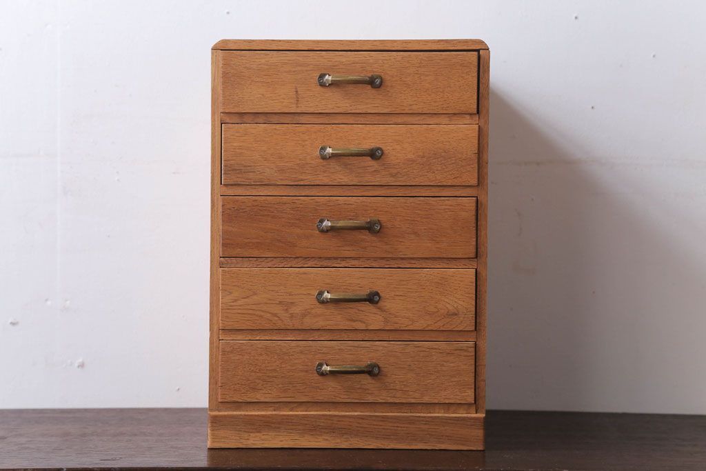 レトロ家具　昭和レトロ　古いナラ材のアンティーク小引き出し(2)