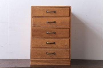 レトロ家具　昭和レトロ　古いナラ材のアンティーク小引き出し(2)