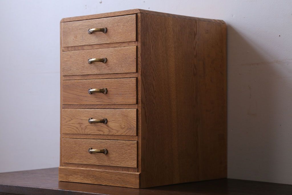 レトロ家具　昭和レトロ　古いナラ材のアンティーク小引き出し(2)