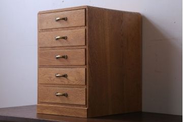 レトロ家具　昭和レトロ　古いナラ材のアンティーク小引き出し(2)