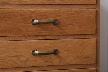 レトロ家具　昭和レトロ　古いナラ材のアンティーク小引き出し(2)