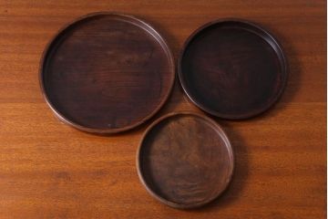 アンティーク雑貨　和製アンティーク　大正〜昭和期　古い木製お盆3サイズセット