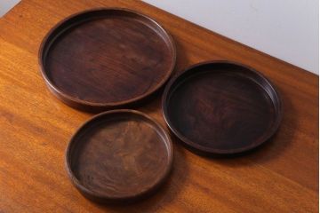 アンティーク雑貨　和製アンティーク　大正〜昭和期　古い木製お盆3サイズセット