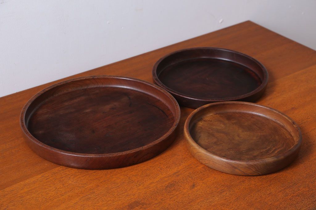 アンティーク雑貨　和製アンティーク　大正〜昭和期　古い木製お盆3サイズセット