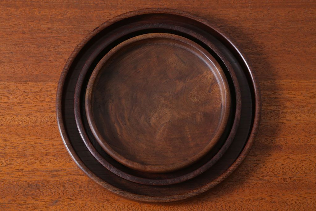 アンティーク雑貨　和製アンティーク　大正〜昭和期　古い木製お盆3サイズセット