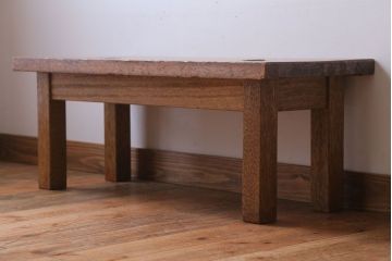 レトロ家具　アンティーク　古い木製のレトロで小ぶりなベンチ(2)