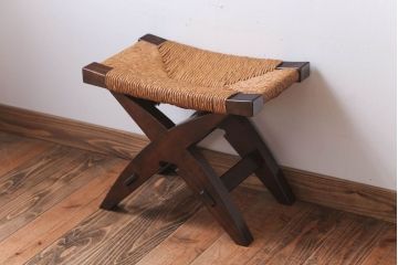 中古　松本民芸家具　#222　鞍型スツール(ラッシスツール)(1)