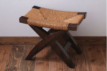 中古　松本民芸家具　#222　鞍型スツール(ラッシスツール)(1)