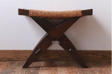 中古　松本民芸家具　#222　鞍型スツール(ラッシスツール)(3)