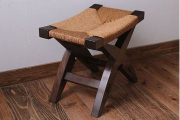 中古　松本民芸家具　#222　鞍型スツール(ラッシスツール)(3)