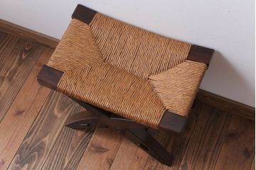 中古　松本民芸家具　#222　鞍型スツール(ラッシスツール)(3)
