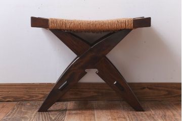 中古　松本民芸家具　#222　鞍型スツール(ラッシスツール)(4)