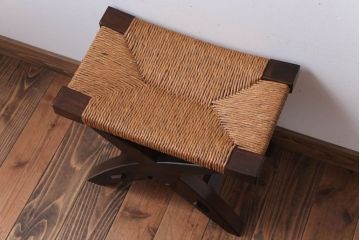 中古　松本民芸家具　#222　鞍型スツール(ラッシスツール)(4)