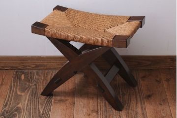 中古　松本民芸家具　#222　鞍型スツール(ラッシスツール)(4)