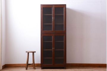 レトロ家具　昭和レトロ　レトロガラス入り!縦型アンティーク収納棚