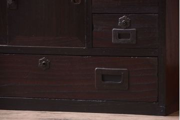 アンティーク家具　古民具・骨董　隠し付き!モダンな欅材のアンティーク帳場箪笥