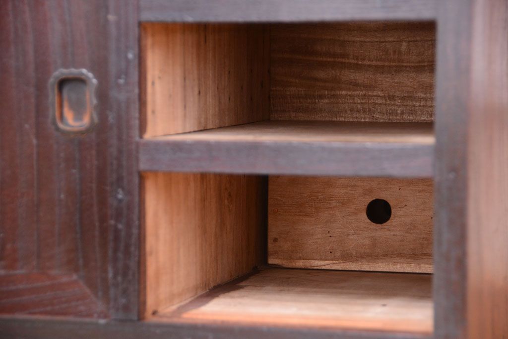 アンティーク家具　古民具・骨董　隠し付き!モダンな欅材のアンティーク帳場箪笥