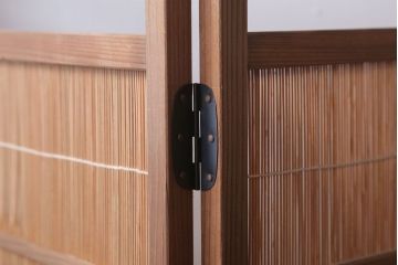 古民具・骨董　古い木味の折り畳み式パーテーション(四連屏風衝立て)(1)