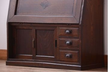 アンティーク家具　和製アンティーク　象嵌入り!古い木製のライティングビューロー