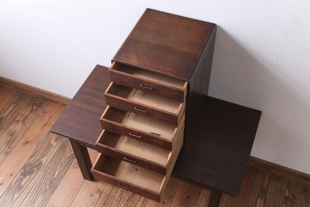 アンティーク家具　和製アンティーク　古いナラ材のシンプルな小引き出し