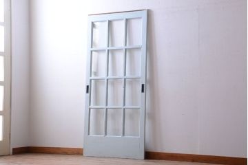 アンティーク　クリアガラス入りの背が高いおしゃれなペイント引き戸1枚(建具)