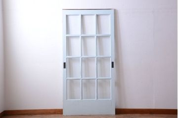 アンティーク　クリアガラス入りの背が高いおしゃれなペイント引き戸1枚(建具)