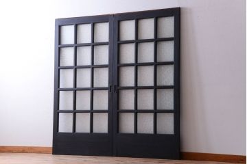 和製アンティーク　ダイヤガラス入りの背が高いモダンなペイント引き戸2枚セット(1)
