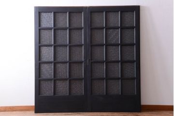 和製アンティーク　ダイヤガラス入りの背が高いモダンなペイント引き戸2枚セット(1)