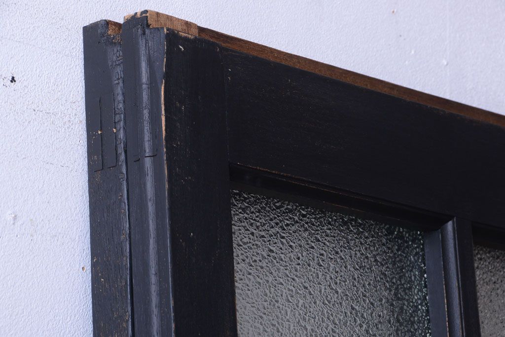 和製アンティーク　ダイヤガラス入りの背が高いモダンなペイント引き戸2枚セット(1)