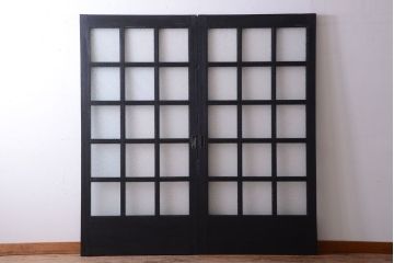 和製アンティーク　ダイヤガラス入りの背が高いモダンなペイント引き戸2枚セット(1)