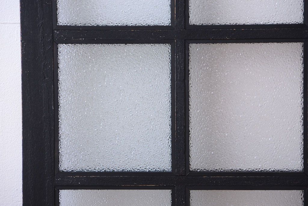 和製アンティーク　ダイヤガラス入りの背が高いモダンなペイント引き戸2枚セット(1)