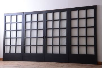 和製アンティーク　ダイヤガラス入りの背が高いモダンなペイント引き戸2枚セット(1)