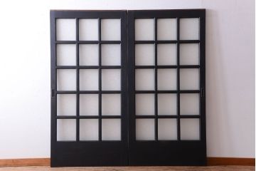 和製アンティーク　ダイヤガラス入りの背が高いモダンなペイント引き戸2枚セット(2)