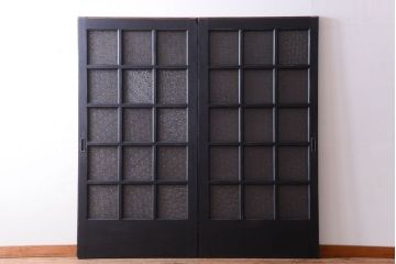 和製アンティーク　ダイヤガラス入りの背が高いモダンなペイント引き戸2枚セット(2)