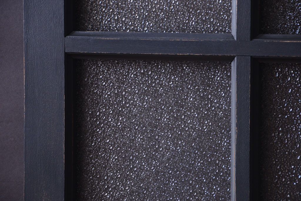 和製アンティーク　ダイヤガラス入りの背が高いモダンなペイント引き戸2枚セット(2)