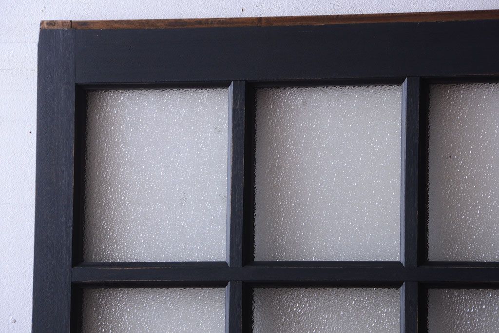 和製アンティーク　ダイヤガラス入りの背が高いモダンなペイント引き戸2枚セット(2)