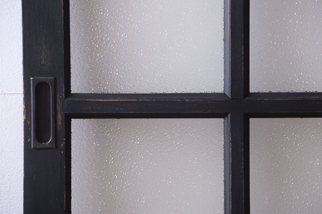 和製アンティーク　ダイヤガラス入りの背が高いモダンなペイント引き戸2枚セット(2)