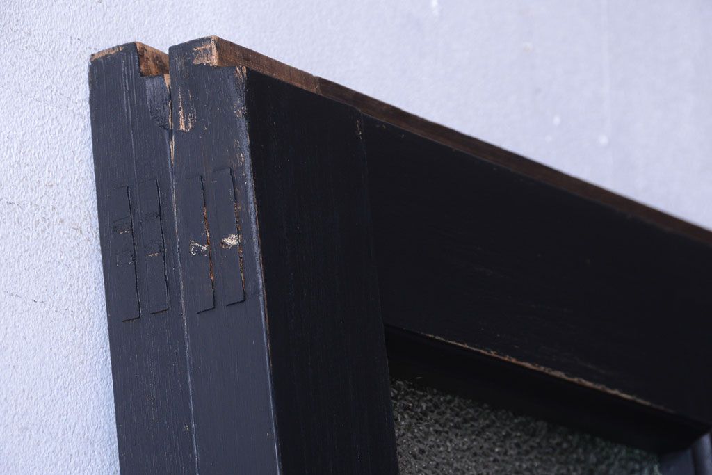 和製アンティーク　ダイヤガラス入りの背が高いモダンなペイント引き戸2枚セット(2)