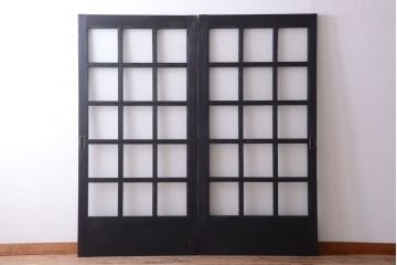 和製アンティーク　ダイヤガラス入りの背が高いモダンなペイント引き戸2枚セット(2)