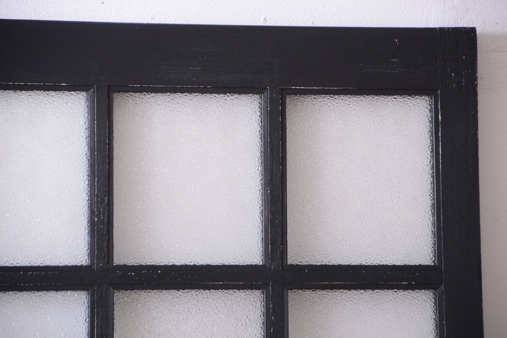 和製アンティーク　ダイヤガラス入りの背が高いモダンなペイント引き戸2枚セット(2)