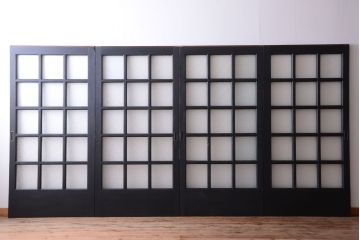 和製アンティーク　ダイヤガラス入りの背が高いモダンなペイント引き戸2枚セット(2)