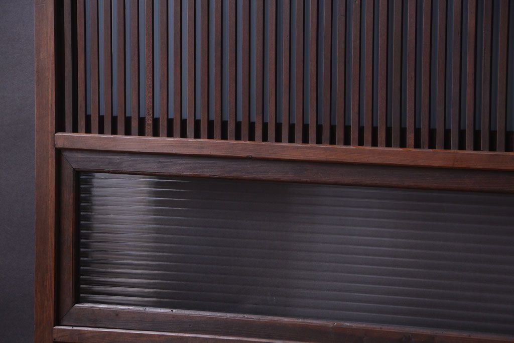 古民具・骨董　裏ガラス入り!モールガラス帯のアンティーク格子戸3枚セット