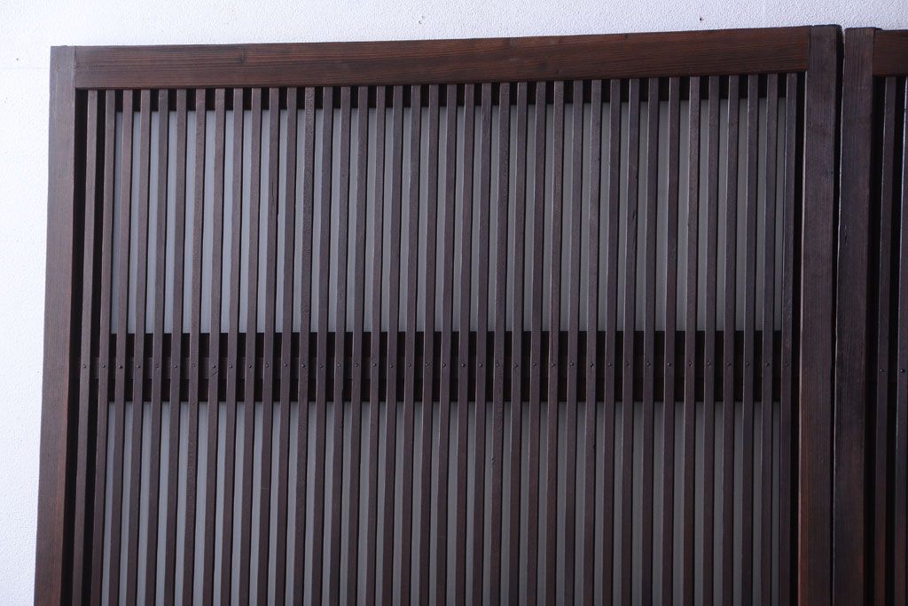 古民具・骨董　裏ガラス入り!モールガラス帯のアンティーク格子戸3枚セット