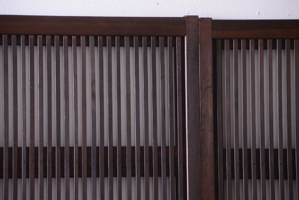 古民具・骨董　裏ガラス入り!モールガラス帯のアンティーク格子戸3枚セット